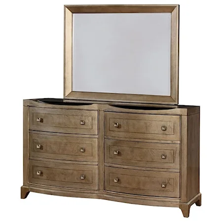 Transitional 6-Drawer Dresser and Mirror Combo